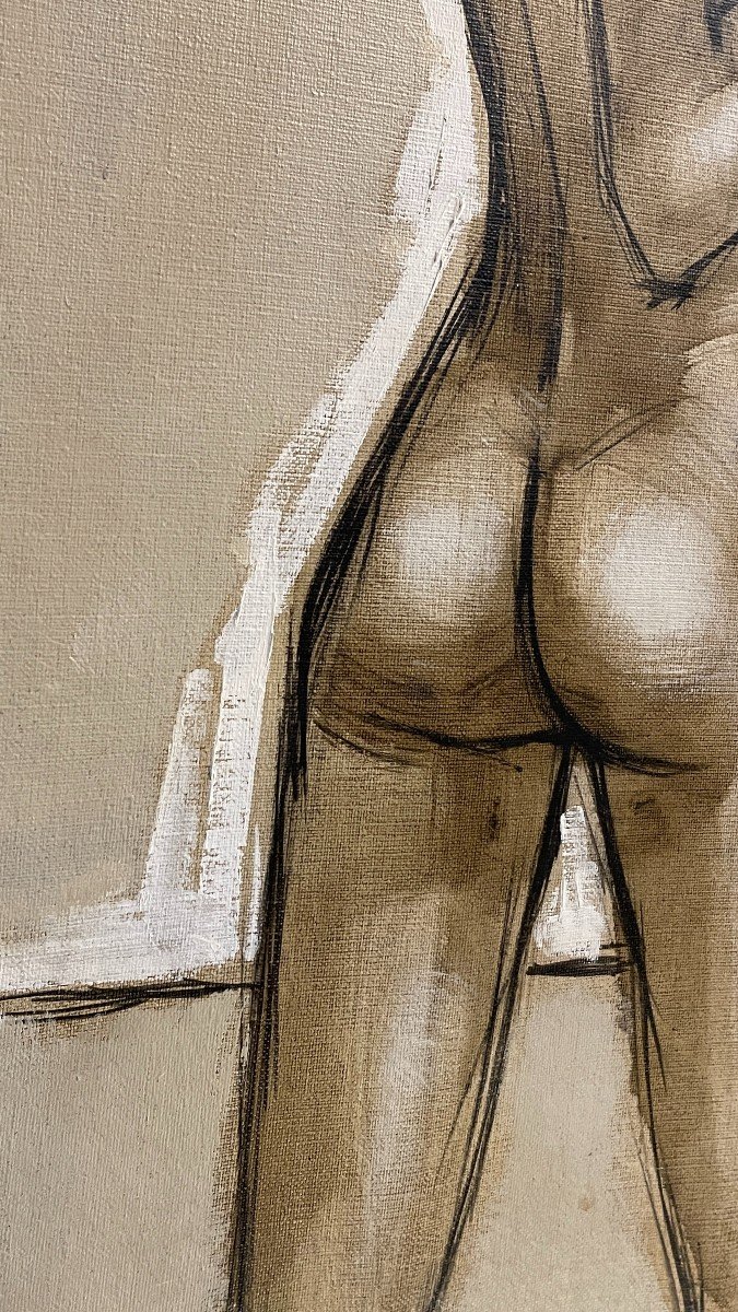 Francis Verlinden, Painting "naked Woman From Behind", Oil On Canvas Dated 1974-photo-4